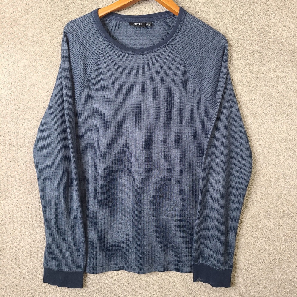 Apt 9 Shirt Mens Large Blue Waffle Knit Raglan Cotton Blend Long Sleeve Casual